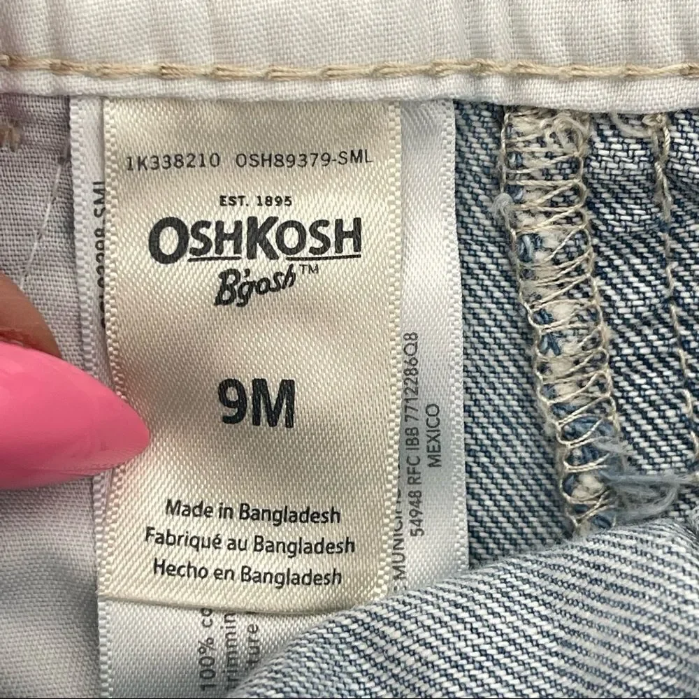 OshKosh B’gosh Baby Girl’s Vestbak Pink Hearts Denim Overalls Size 9M